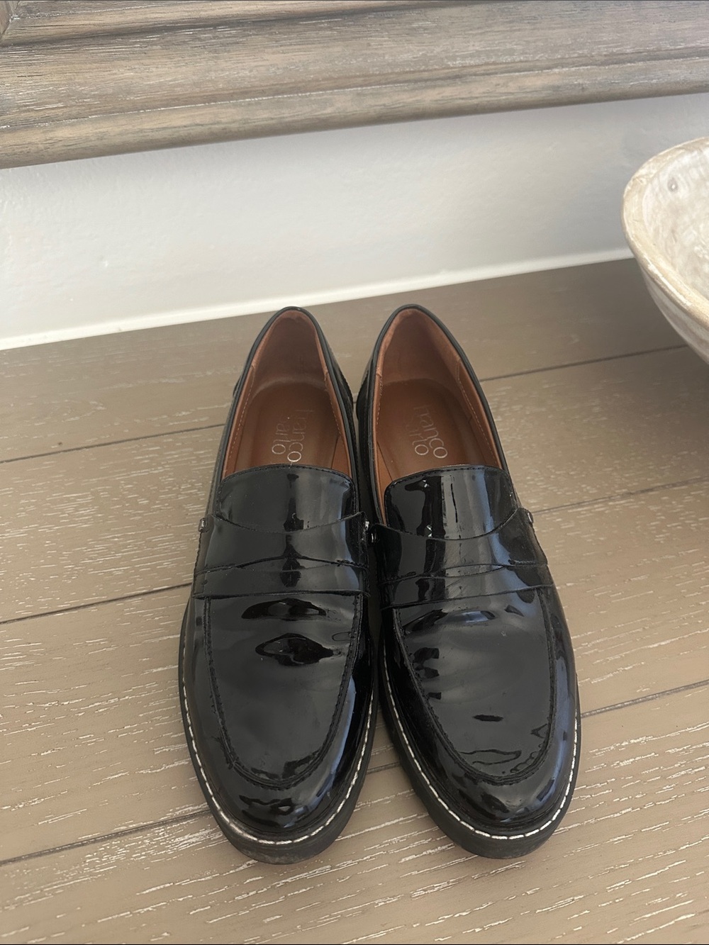Franco Sarto Black Patent Leather Women's Penny Loafers